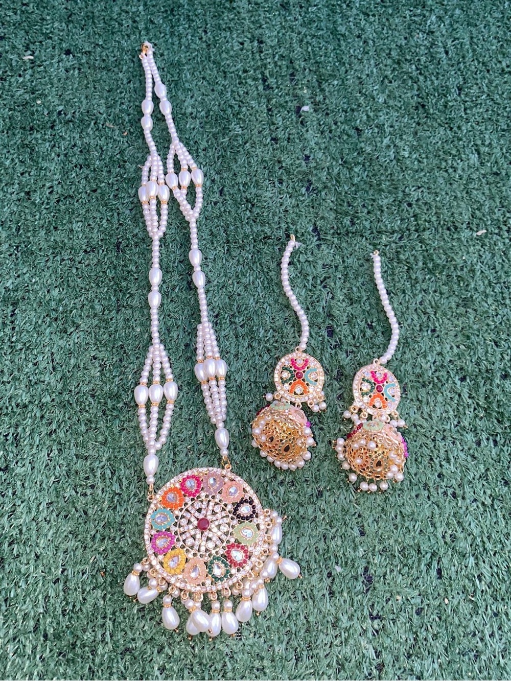 Handcrafted Pearl and Multicolor Kundan Pendant Set - Women Jewelry